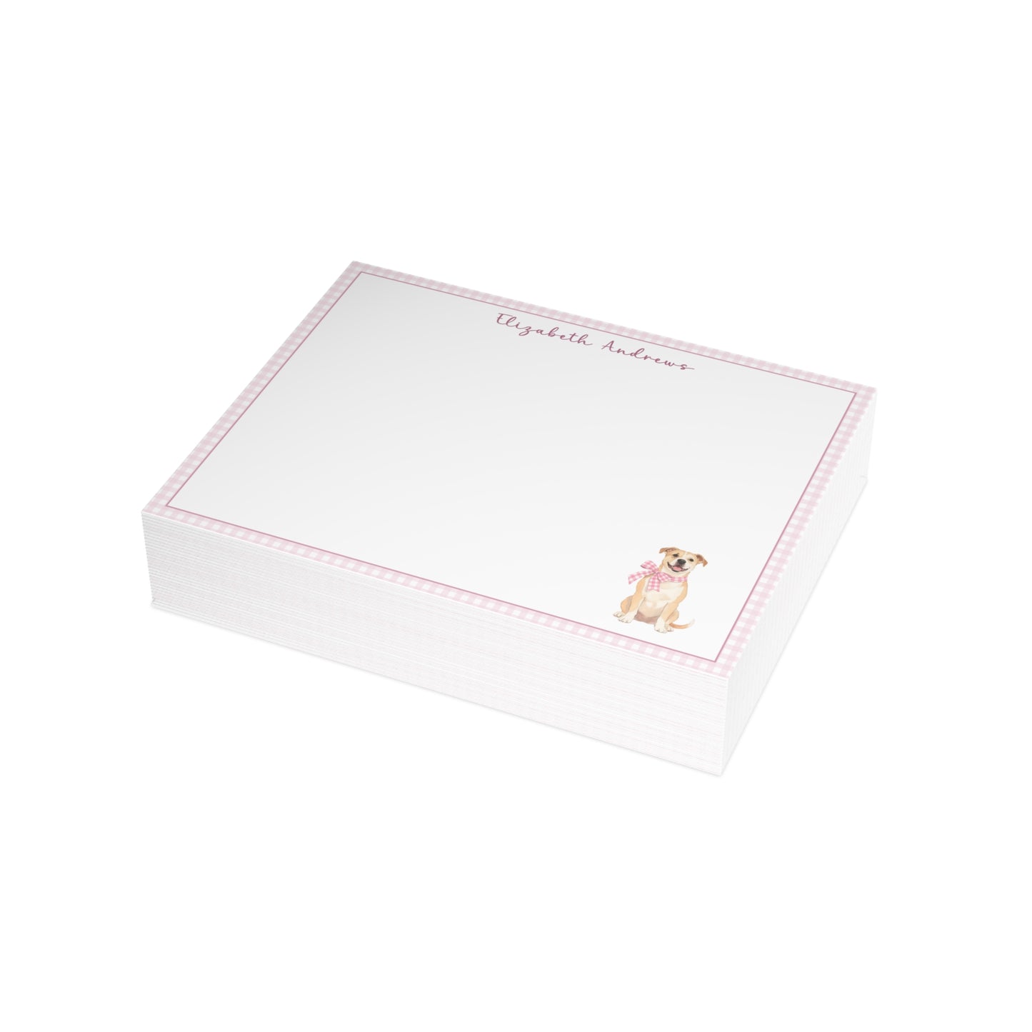 Pitbull Dog Pink Gingham Personalized Notecard Set
