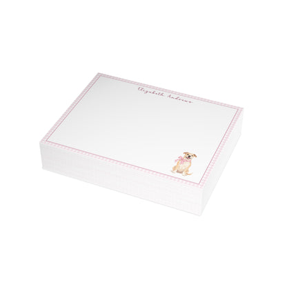 Pitbull Dog Pink Gingham Personalized Notecard Set