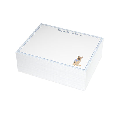 German Shepherd Dog Blue Gingham Personalized Notecard Set