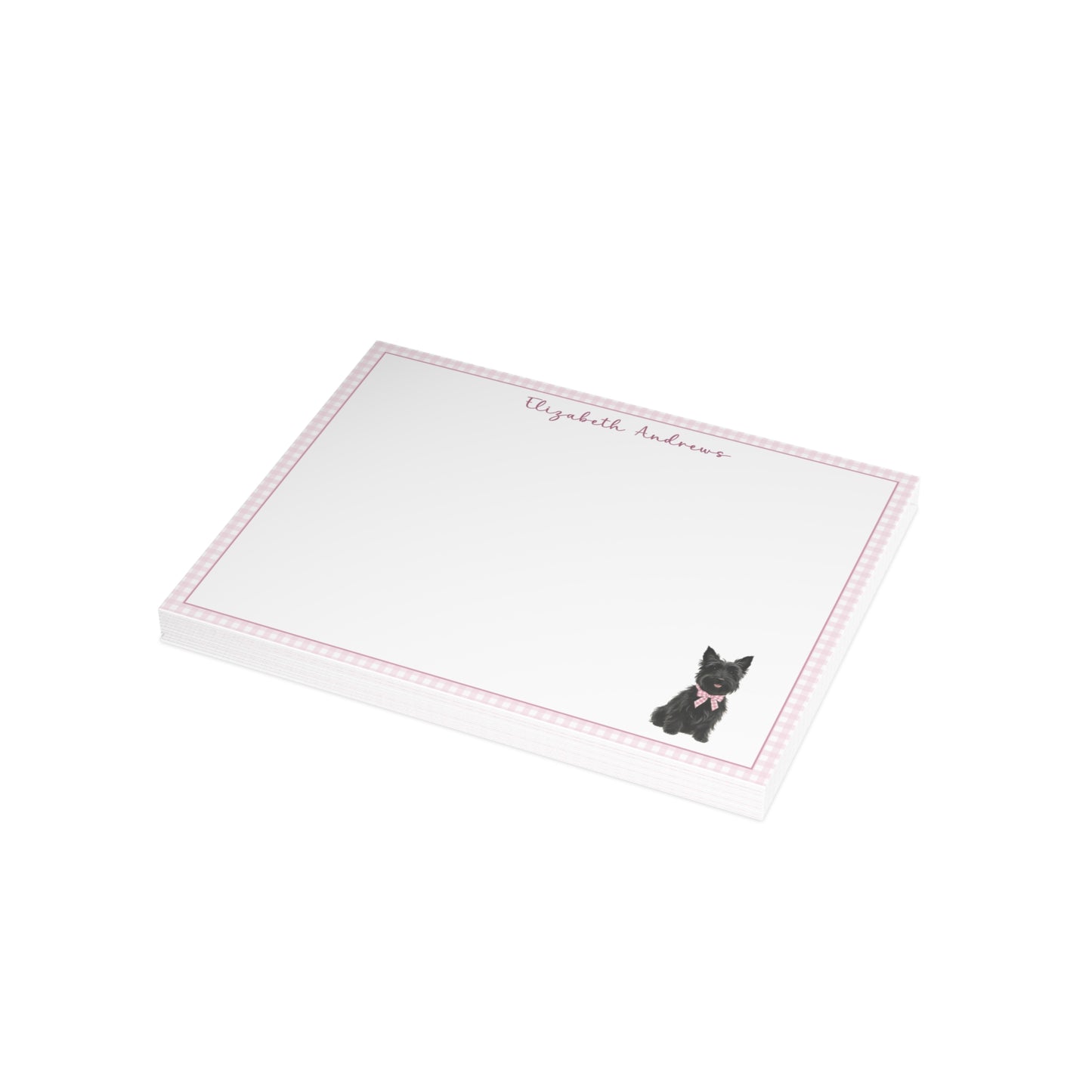 Scottish Terrier Dog Pink Gingham Personalized Notecard Set
