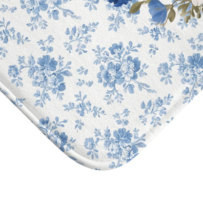 Blue Floral Cavalier Bath Mat – Cute Cavalier King Charles Spaniel Dog Bathroom Rug