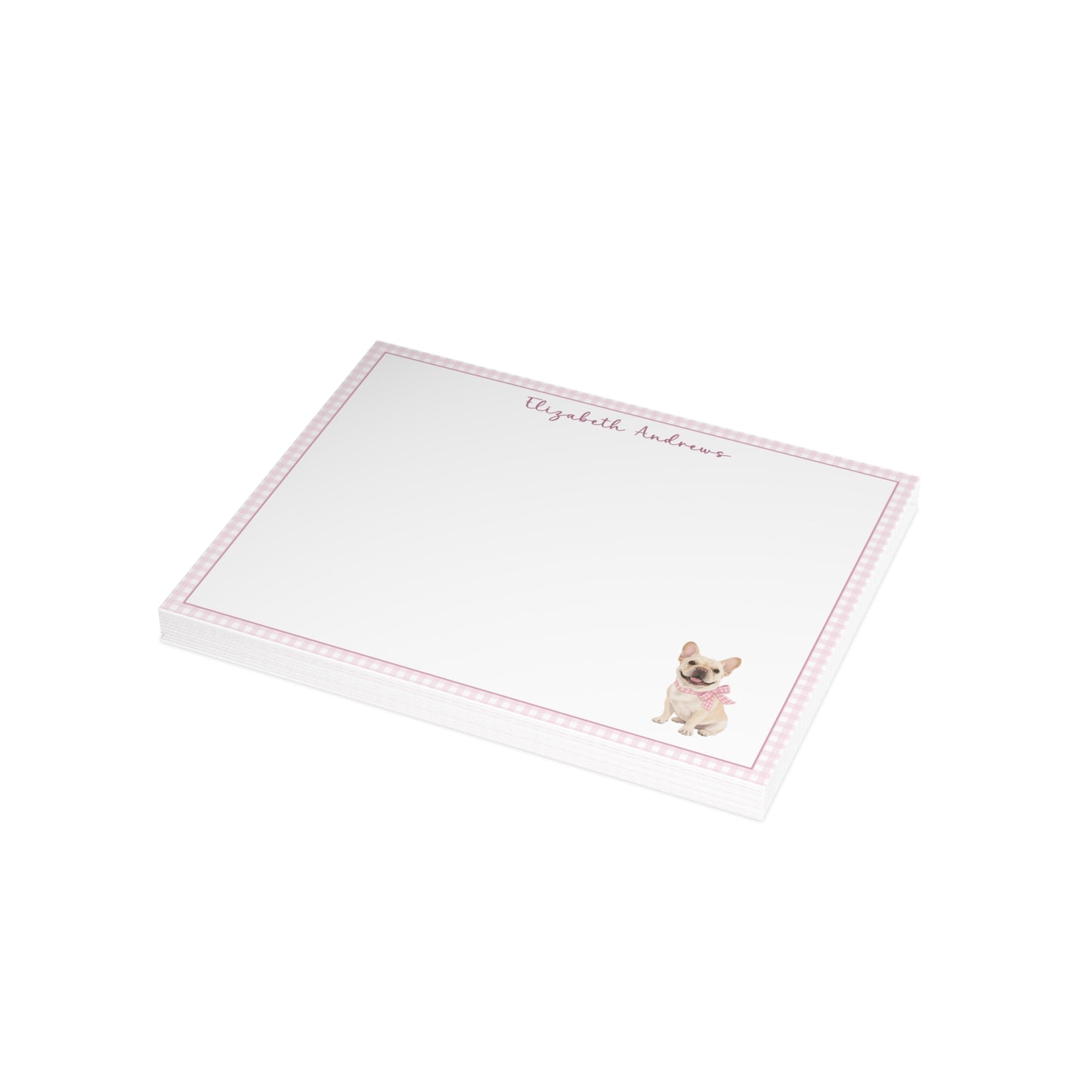 French Bulldog Pink Gingham Personalized Notecard Set