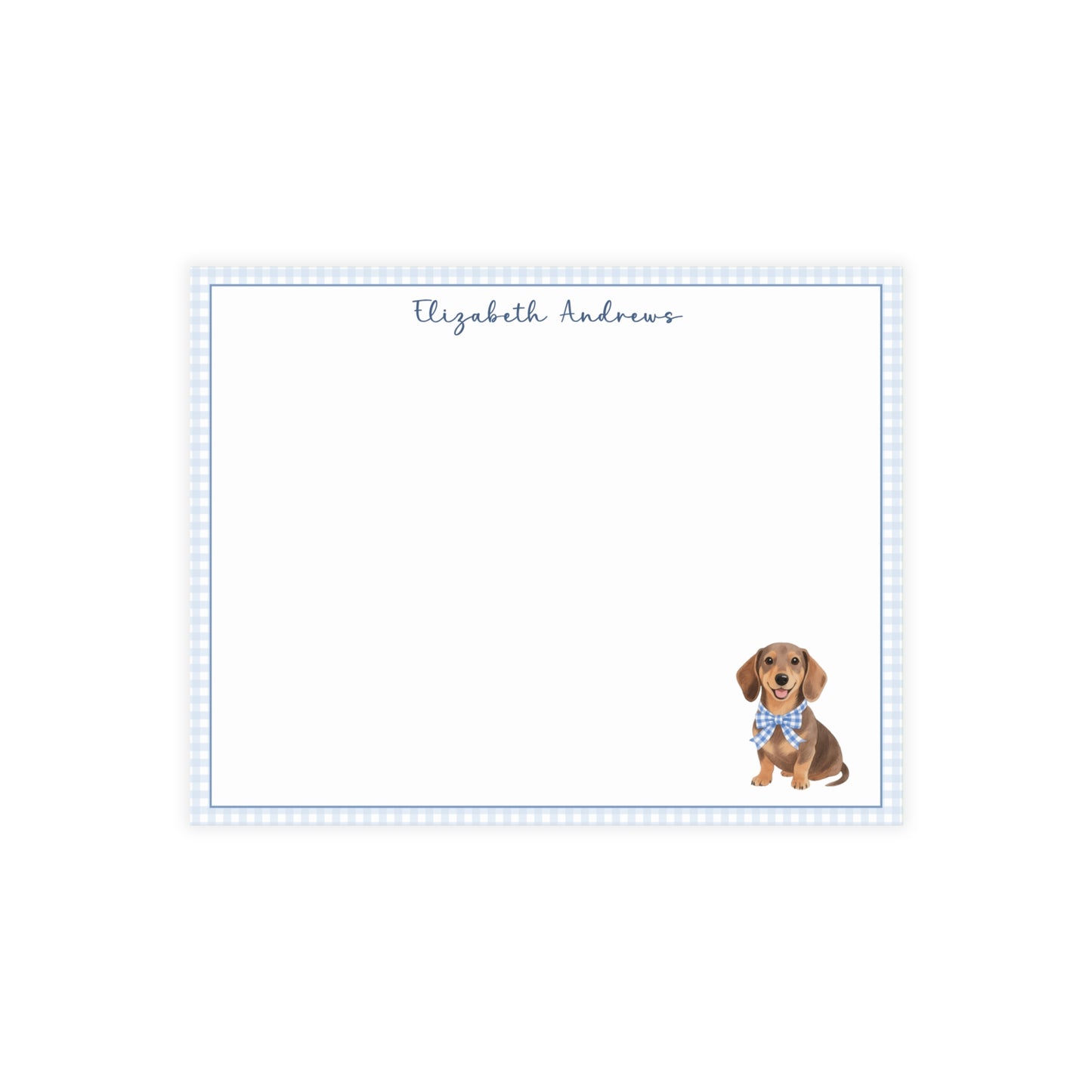 Dachshund Dog Blue Gingham Personalized Notecard Set