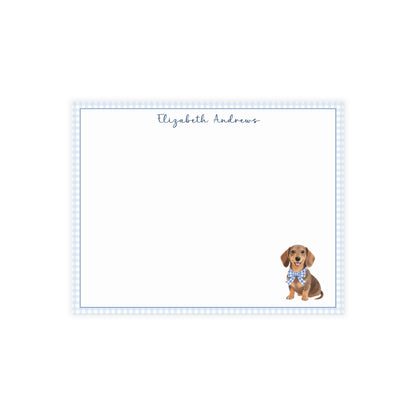 Dachshund Dog Blue Gingham Personalized Notecard Set