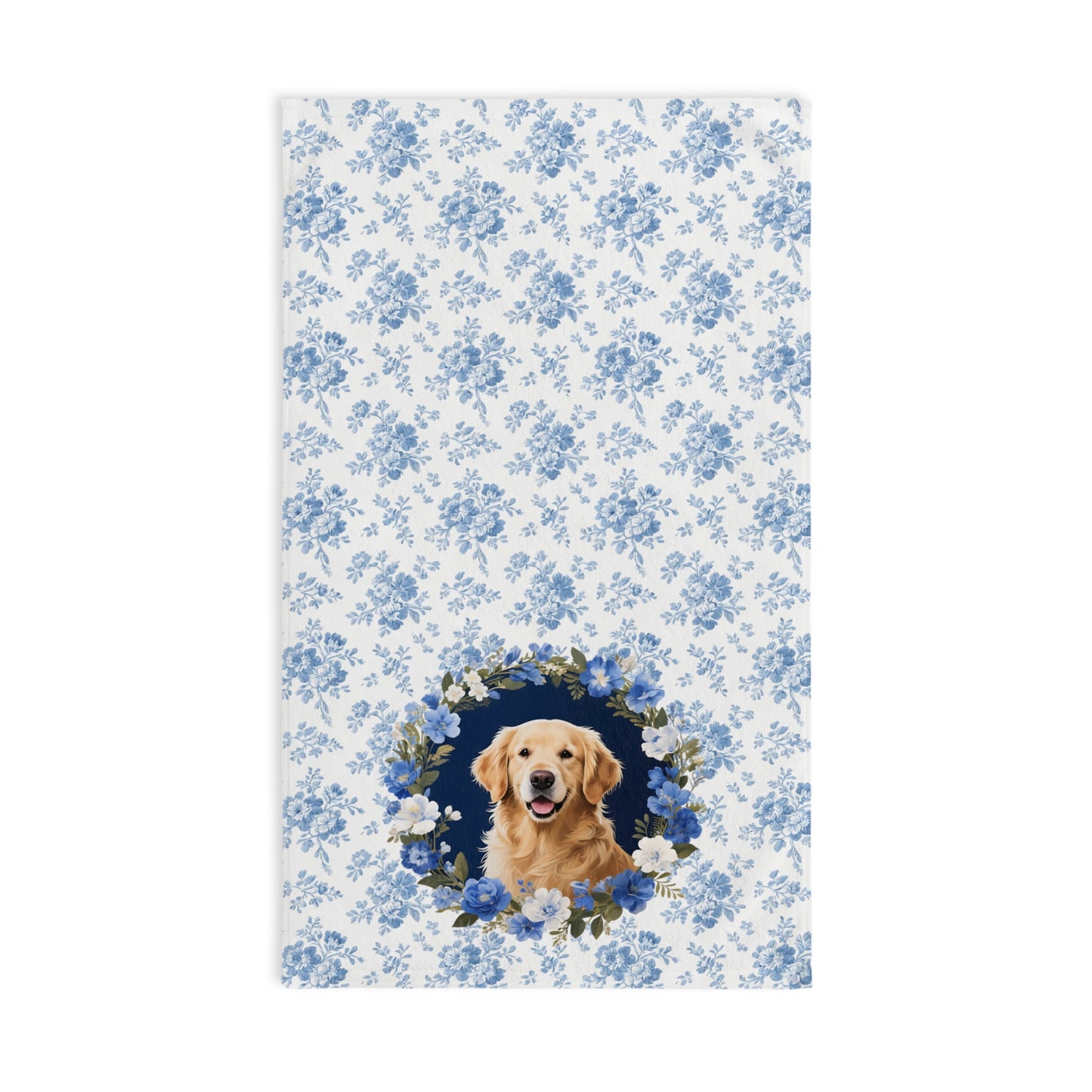 Blue Floral Golden Retriever Dog Portrait Hand Towel – Cute Pet Bathroom Accessory