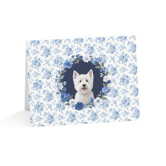 West Highland White Terrier Dog Blue Floral Greeting Card Set