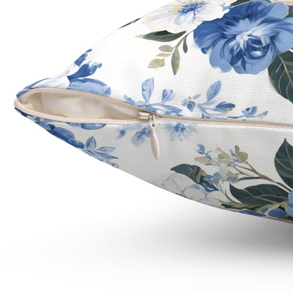 Bernese Mountain Dog Blue Floral Throw Pillow