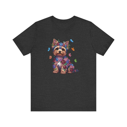Whimsical Floral Yorkshire Terrier Tee – Colorful Dog Lover Shirt with Butterflies