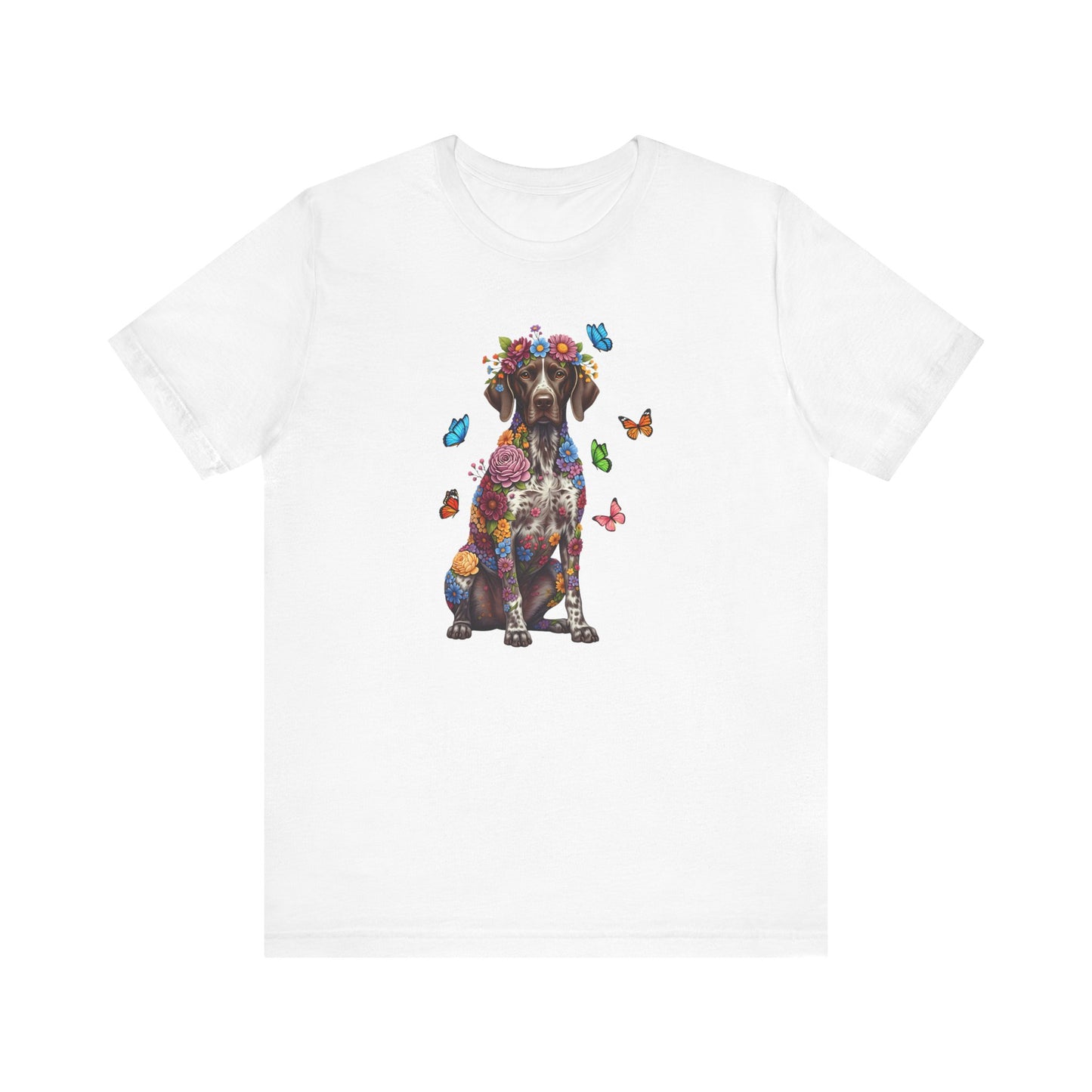 Whimsical Floral German Shorthaired Pointer Tee – Colorful Dog Lover Shirt with Butterflies