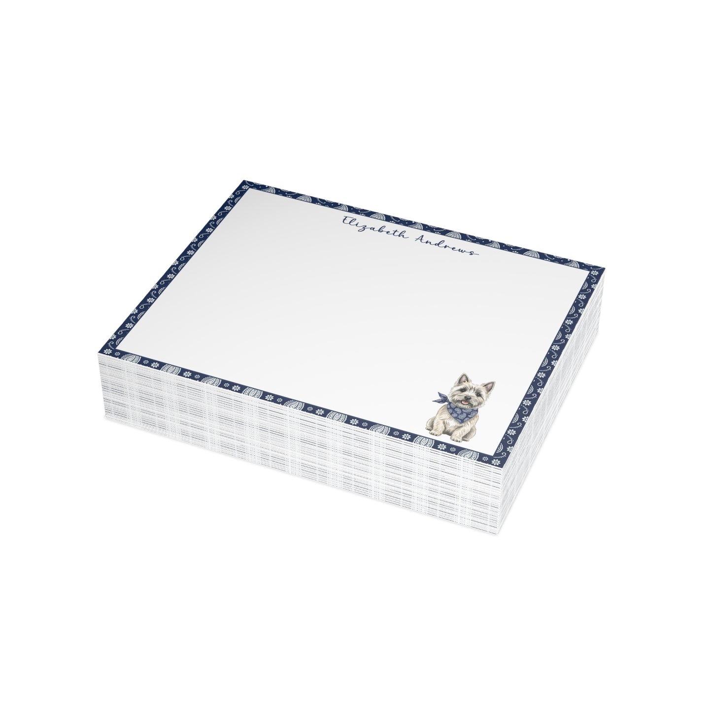 Personalized Cairn Terrier Navy Blue Paisley Notecard Set