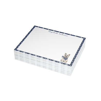 Personalized Cairn Terrier Navy Blue Paisley Notecard Set