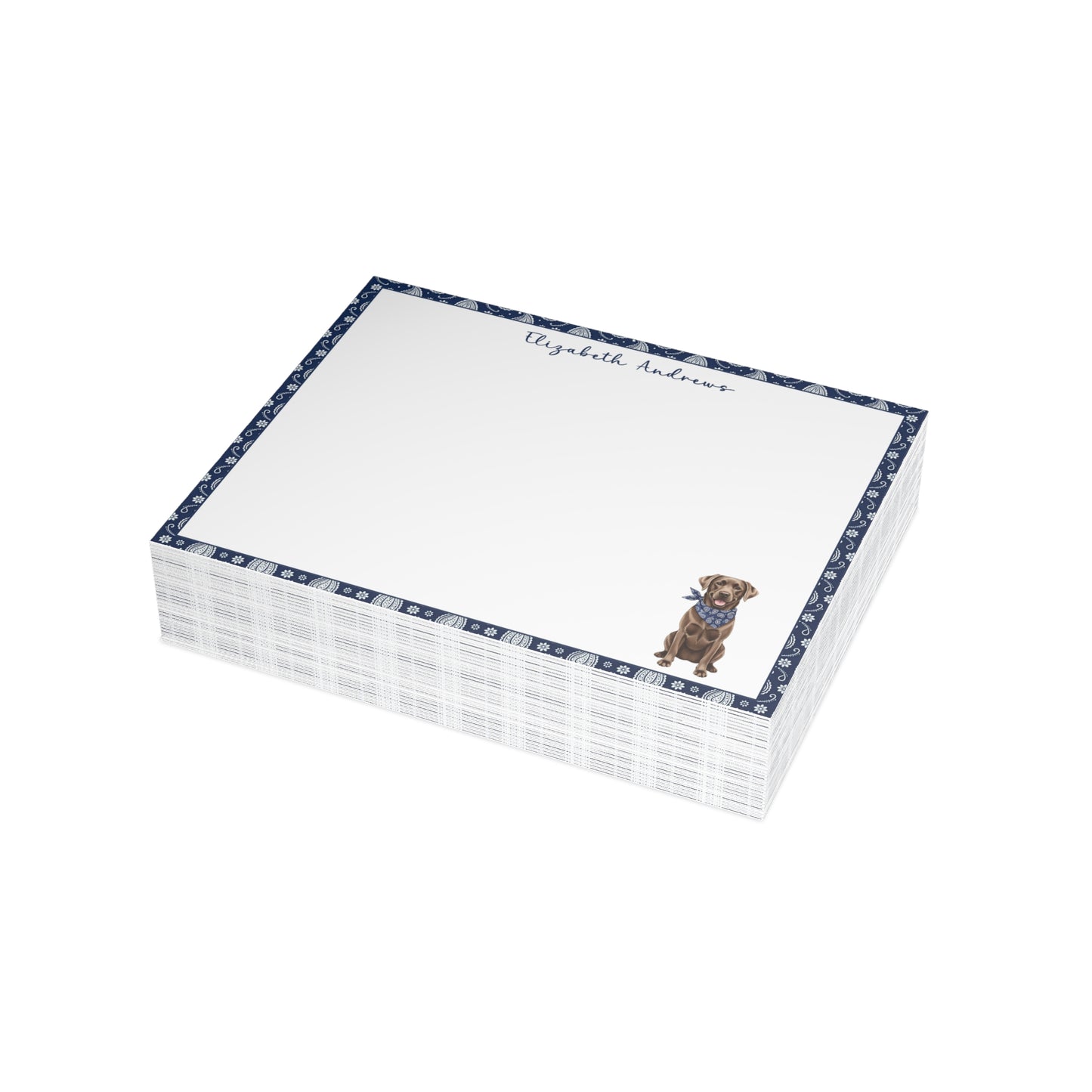 Chocolate Labrador Retriever Navy Blue Paisley Notecard Set