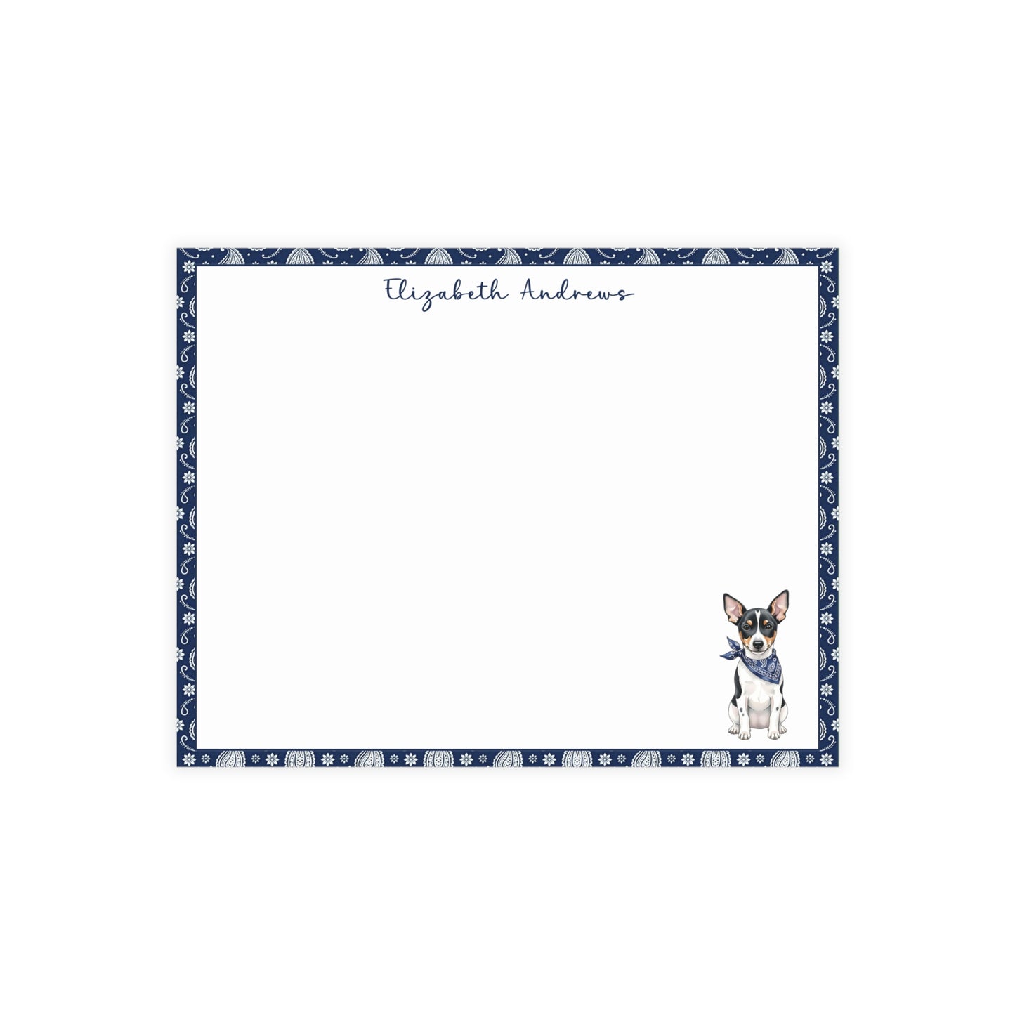 Rat Terrier Navy Blue Paisley Notecard Set