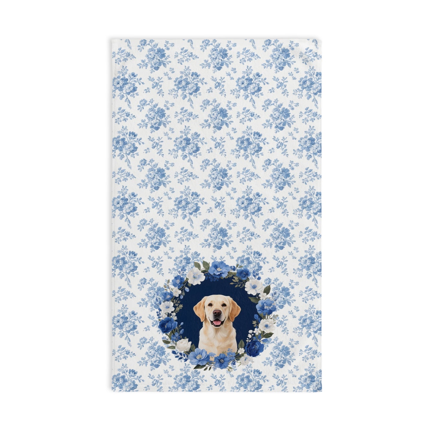 Blue Floral Labrador Retriever Dog Portrait Hand Towel – Cute Pet Bathroom Accessory