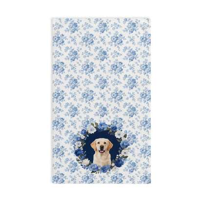 Blue Floral Labrador Retriever Dog Portrait Hand Towel – Cute Pet Bathroom Accessory