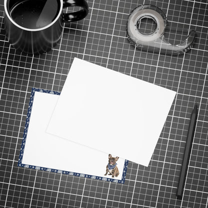 Personalized French Bulldog Navy Blue Paisley Notecard Set