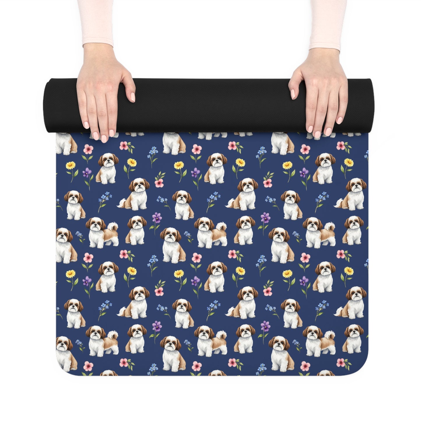 Shih Tzu Dog Floral Yoga Mat – Durable Non-Slip Rubber Surface for Home & Studio Practice