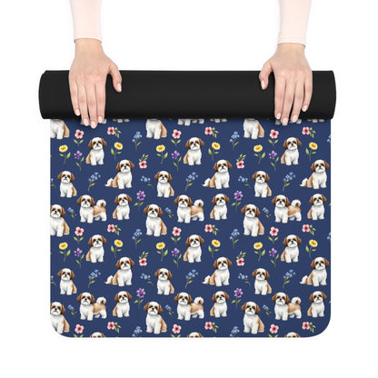 Shih Tzu Dog Floral Yoga Mat – Durable Non-Slip Rubber Surface for Home & Studio Practice