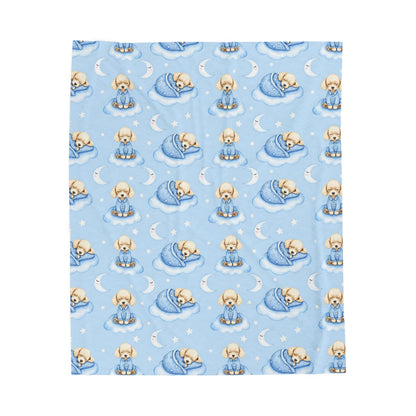 Poodle Blue Baby Blanket, Poodle Dog Baby Shower Baby Boy Newborn Gift Hospital Announcement Blanket Coming Home
