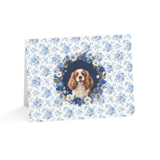 Cavalier King Charles Spaniel Dog Blue Floral Greeting Card Set