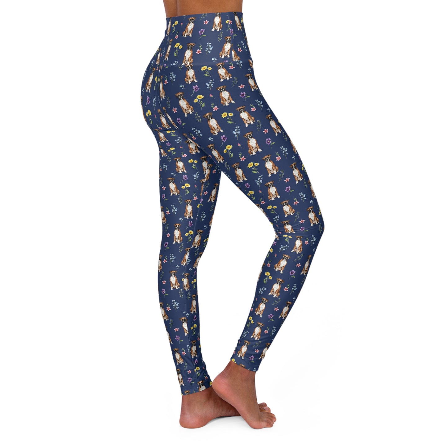 Boxer Dog Floral High Waisted Yoga Leggings - Perfect for Fitness & Everyday Wear