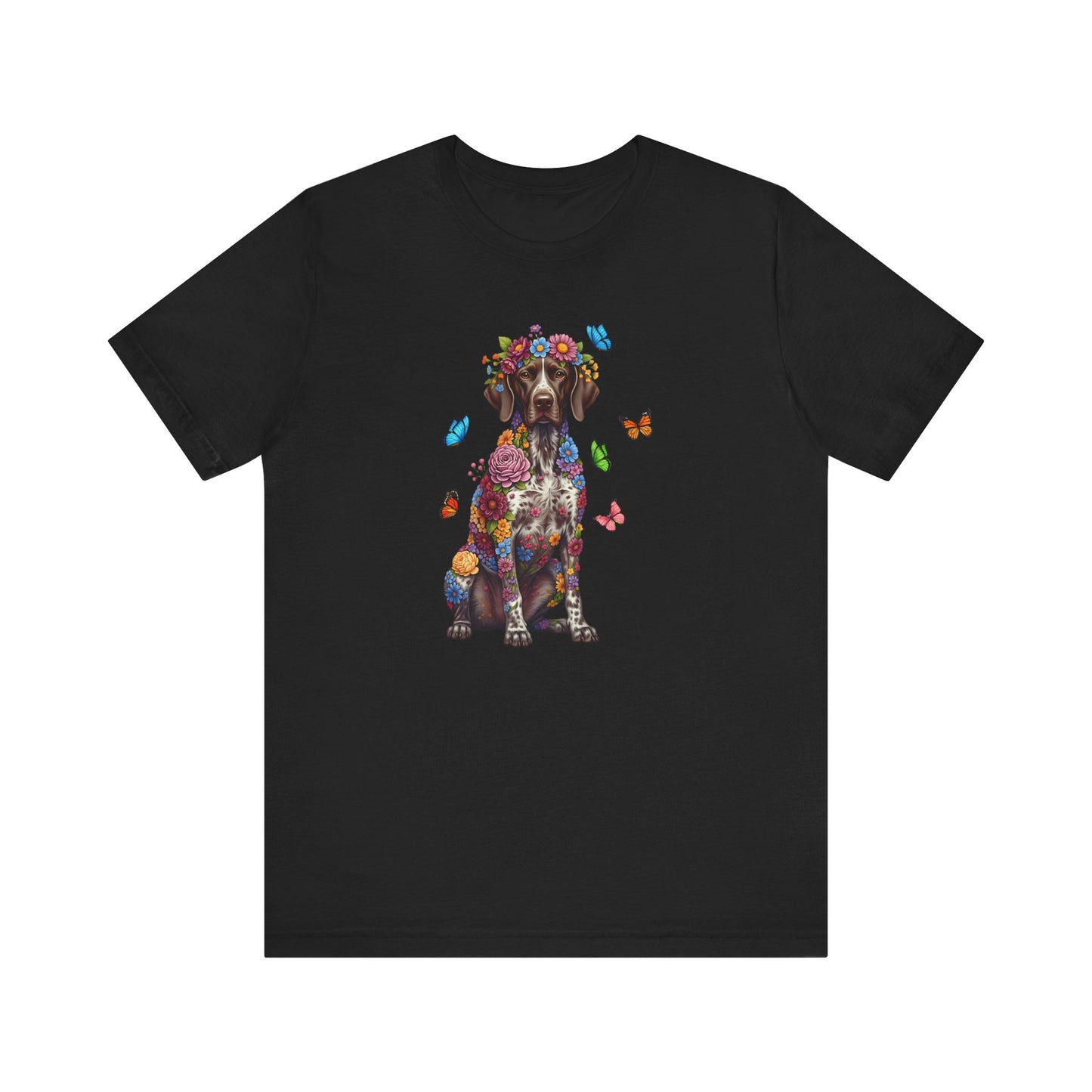 Whimsical Floral German Shorthaired Pointer Tee – Colorful Dog Lover Shirt with Butterflies
