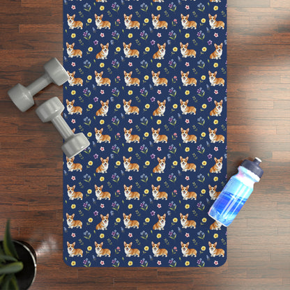 Corgi Dog Floral Yoga Mat – Durable Non-Slip Rubber Surface for Home & Studio Practice