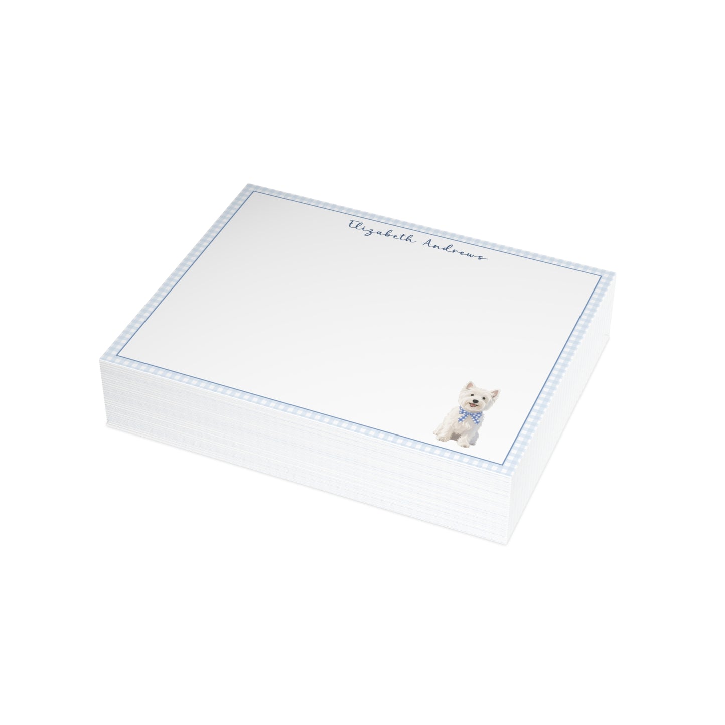 West Highland White Terrier Dog Blue Gingham Personalized Notecard Set