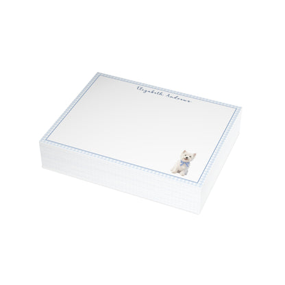 West Highland White Terrier Dog Blue Gingham Personalized Notecard Set