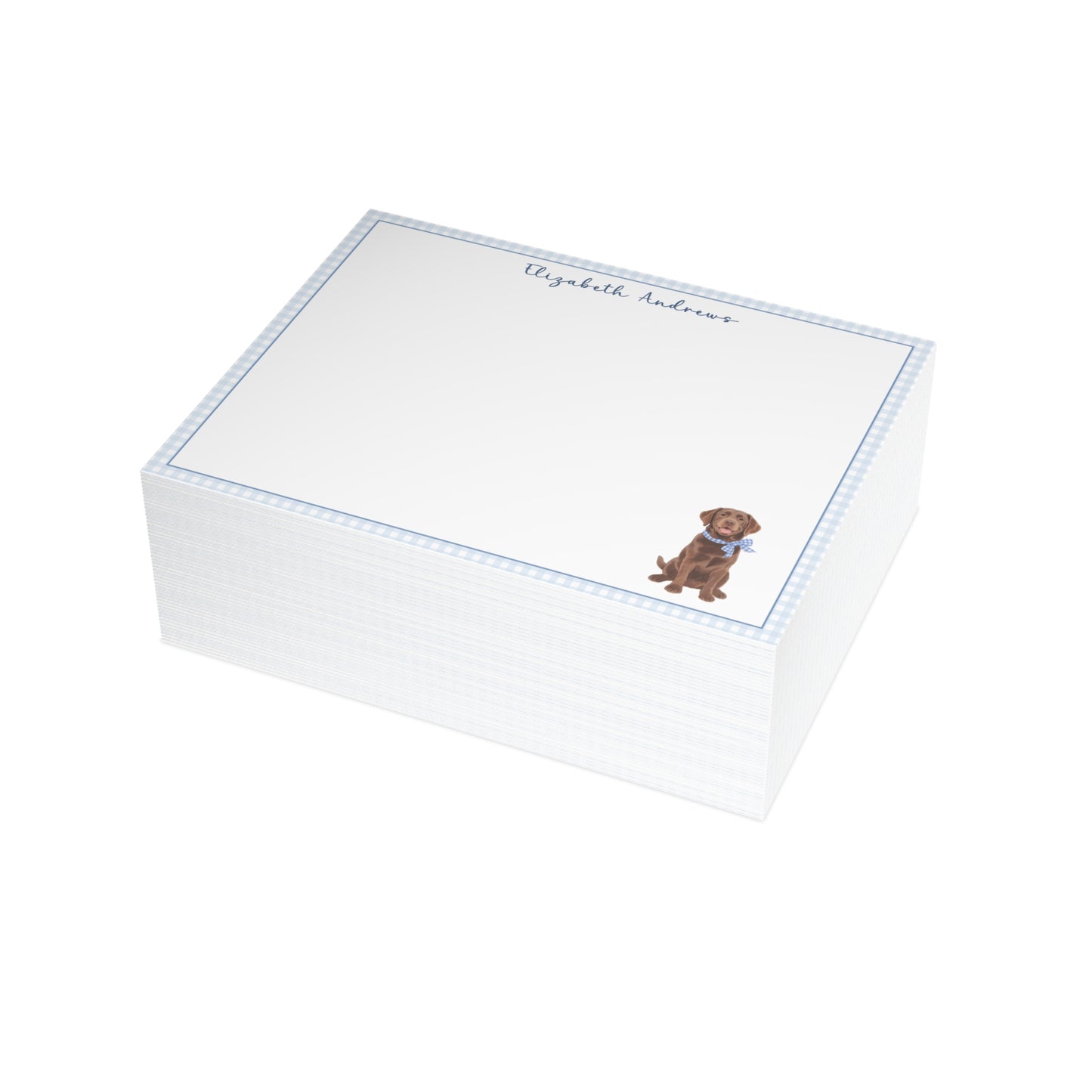Chocolate Labrador Retriever Dog Blue Gingham Personalized Notecard Set