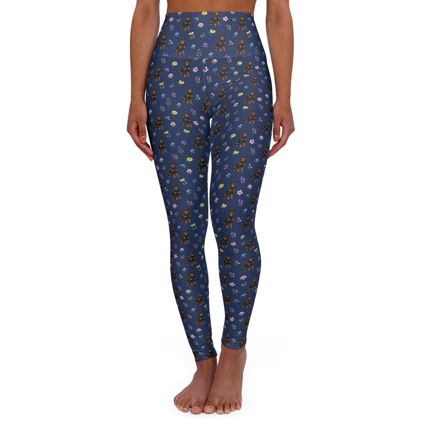 Rottweiler Dog Floral High Waisted Yoga Leggings - Perfect for Fitness & Everyday Wear