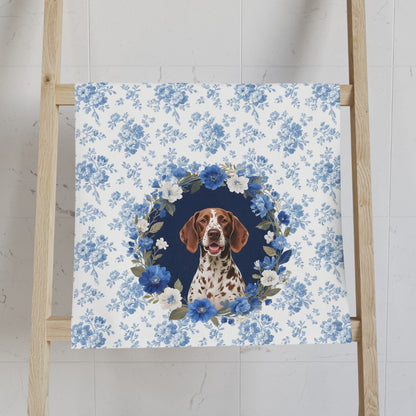 Blue Floral German Shorthaired Pointer Dog Portrait Hand Towel – Cute Pet Bathroom Accessory
