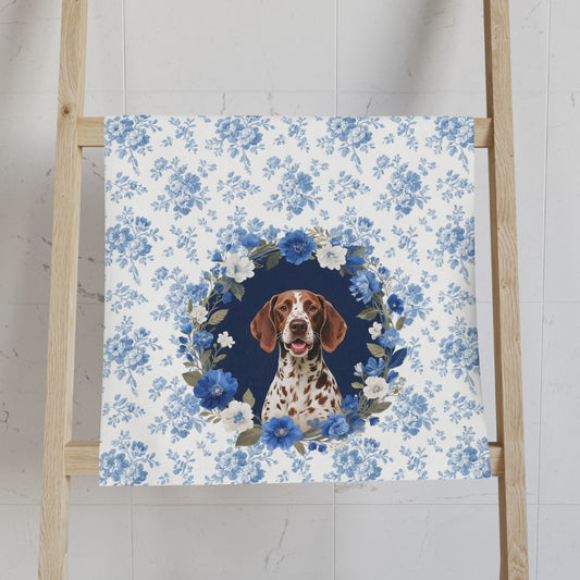 Blue Floral German Shorthaired Pointer Dog Portrait Hand Towel – Cute Pet Bathroom Accessory
