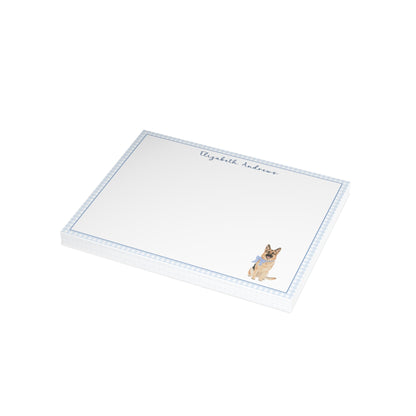 German Shepherd Dog Blue Gingham Personalized Notecard Set
