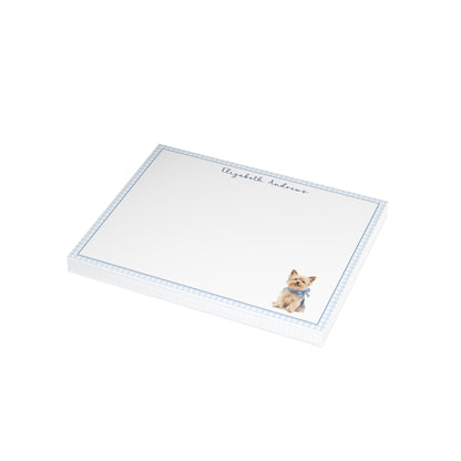 Yorkshire Terrier Dog Blue Gingham Personalized Notecard Set