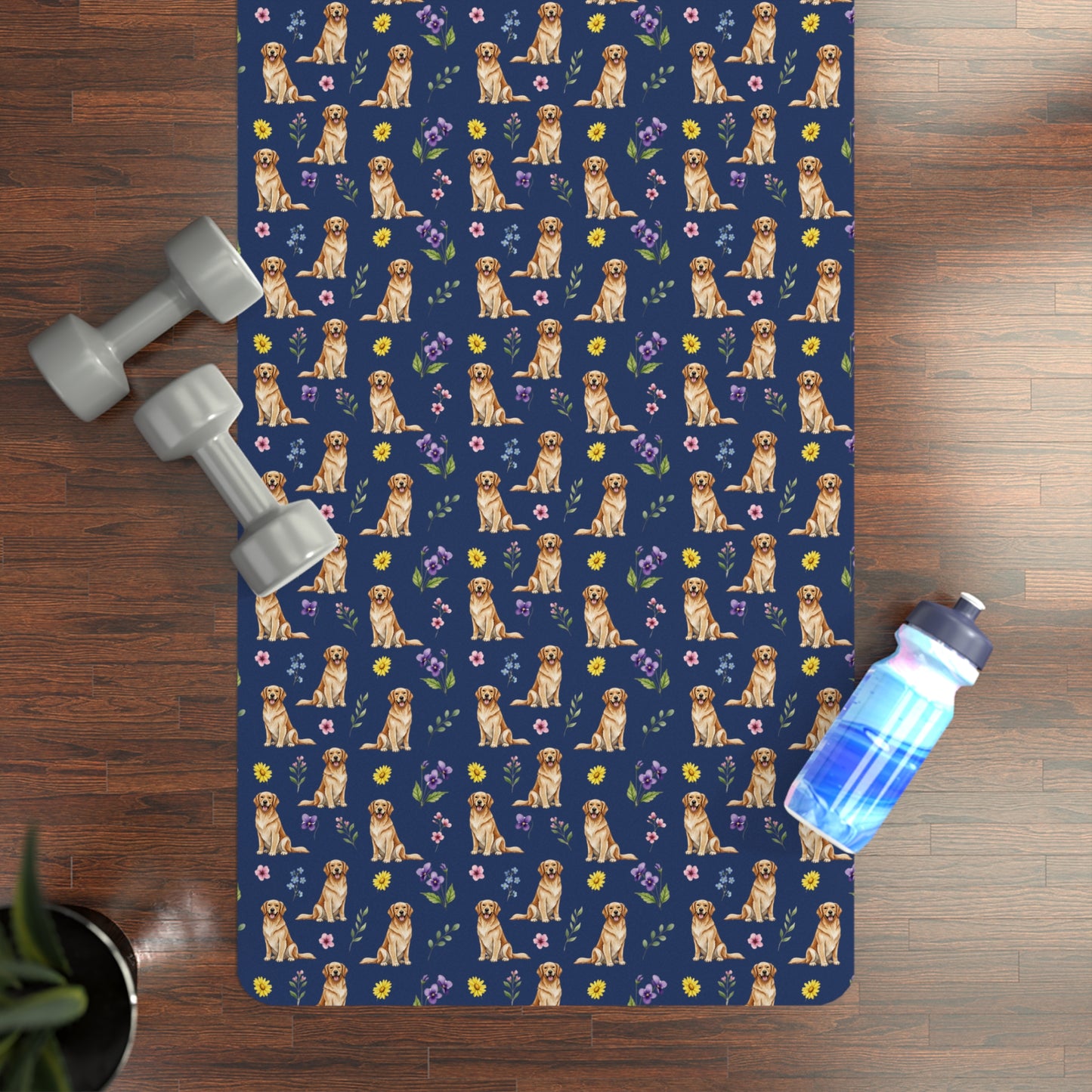 Golden Retriever Dog Floral Yoga Mat – Durable Non-Slip Rubber Surface for Home & Studio Practice