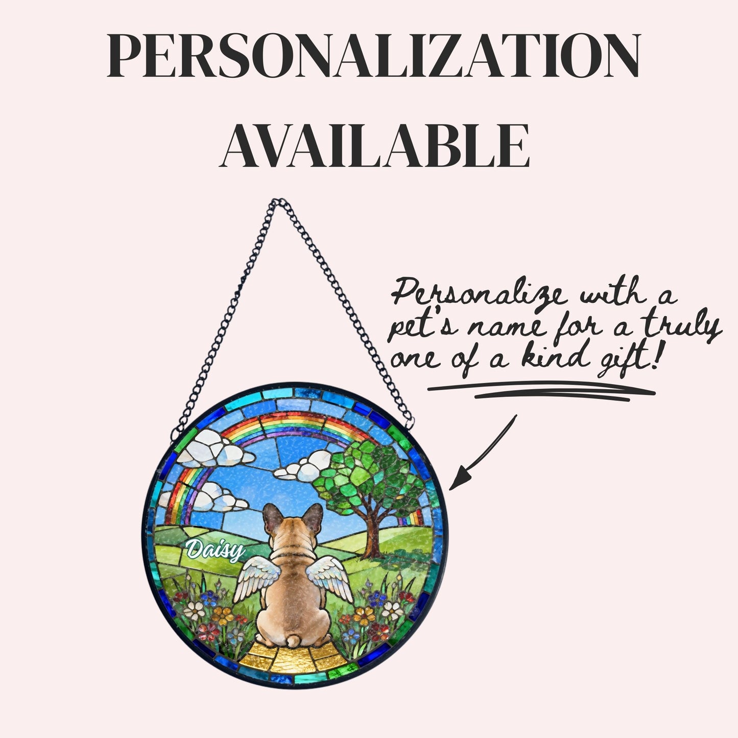 French Bulldog Rainbow Bridge Stained Glass Suncatcher