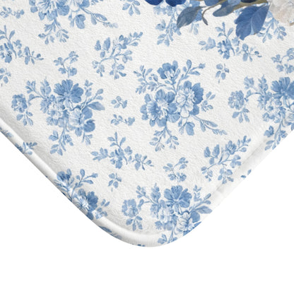 Blue Floral Frenchie Bath Mat – Cute Brindle French Bulldog Bathroom Rug