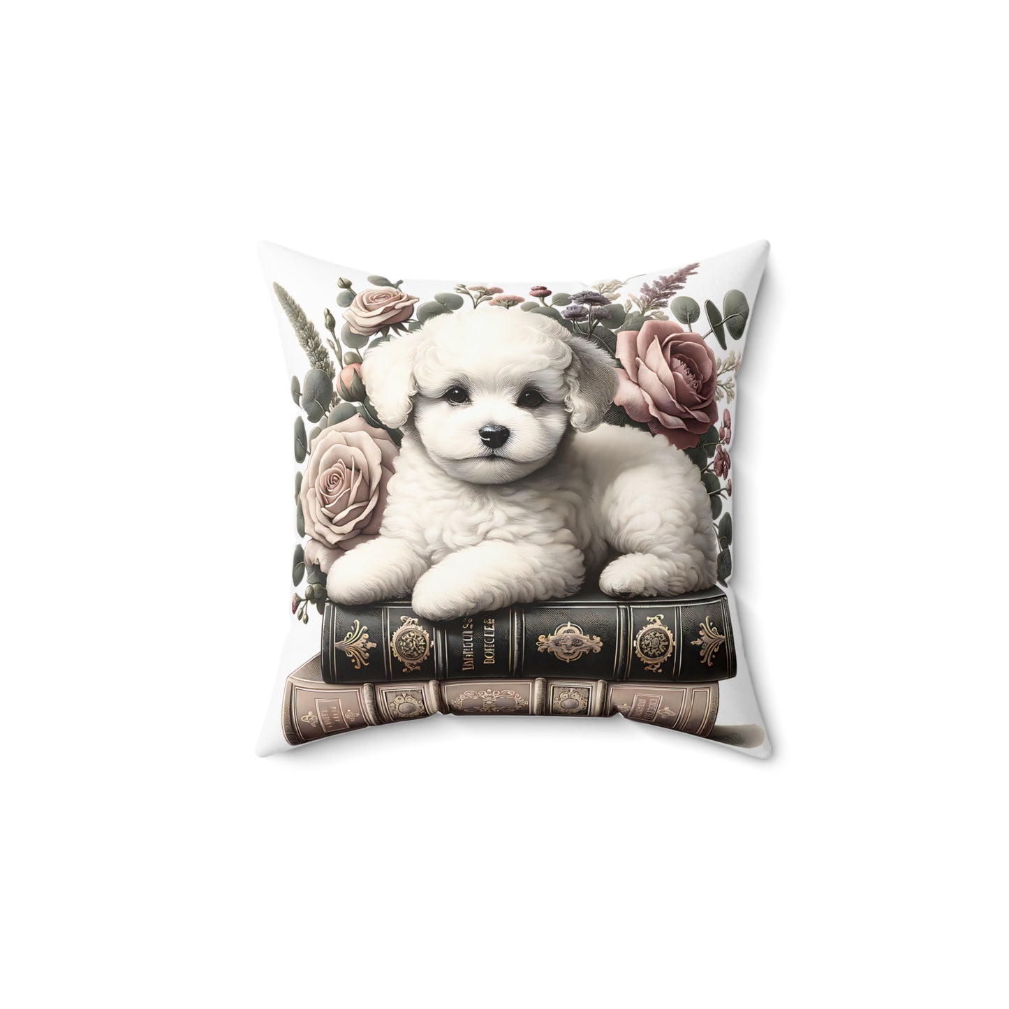 Bichon Frise Throw Pillow for Book Lovers