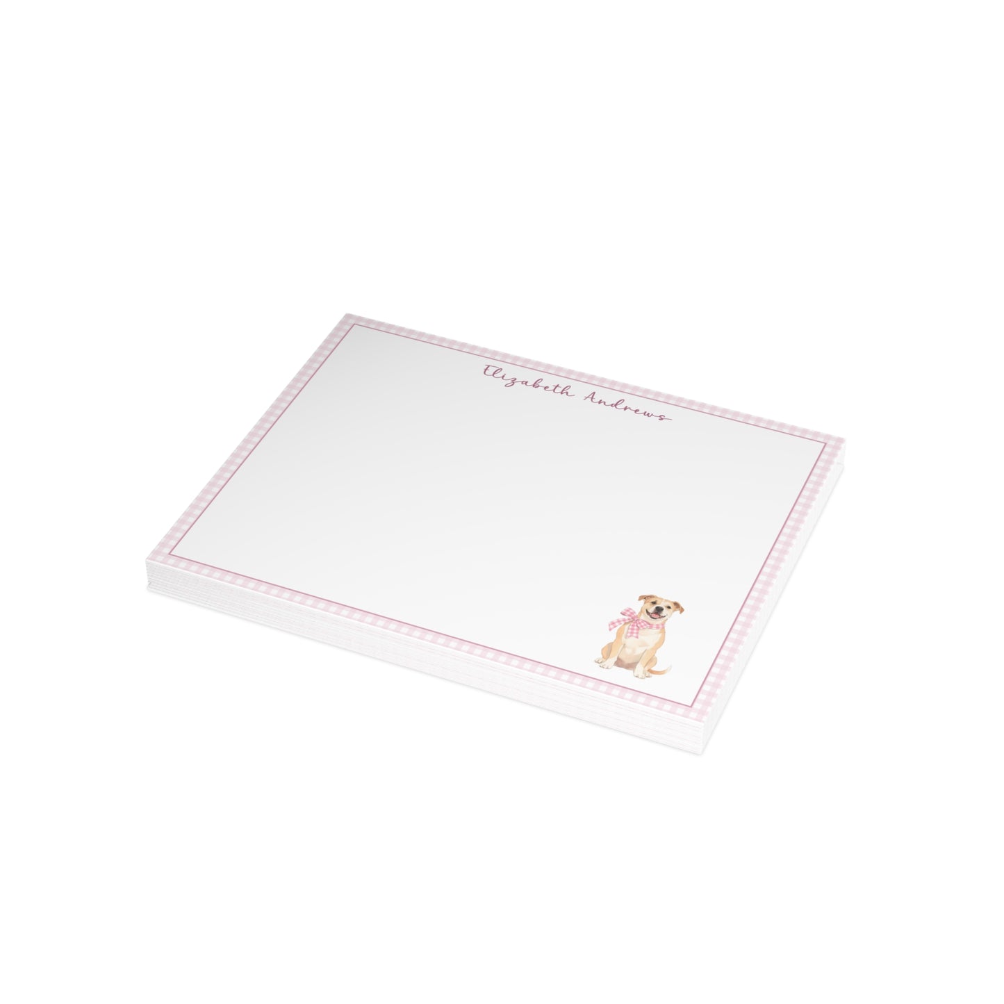 Pitbull Dog Pink Gingham Personalized Notecard Set