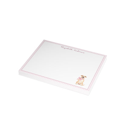 Pitbull Dog Pink Gingham Personalized Notecard Set