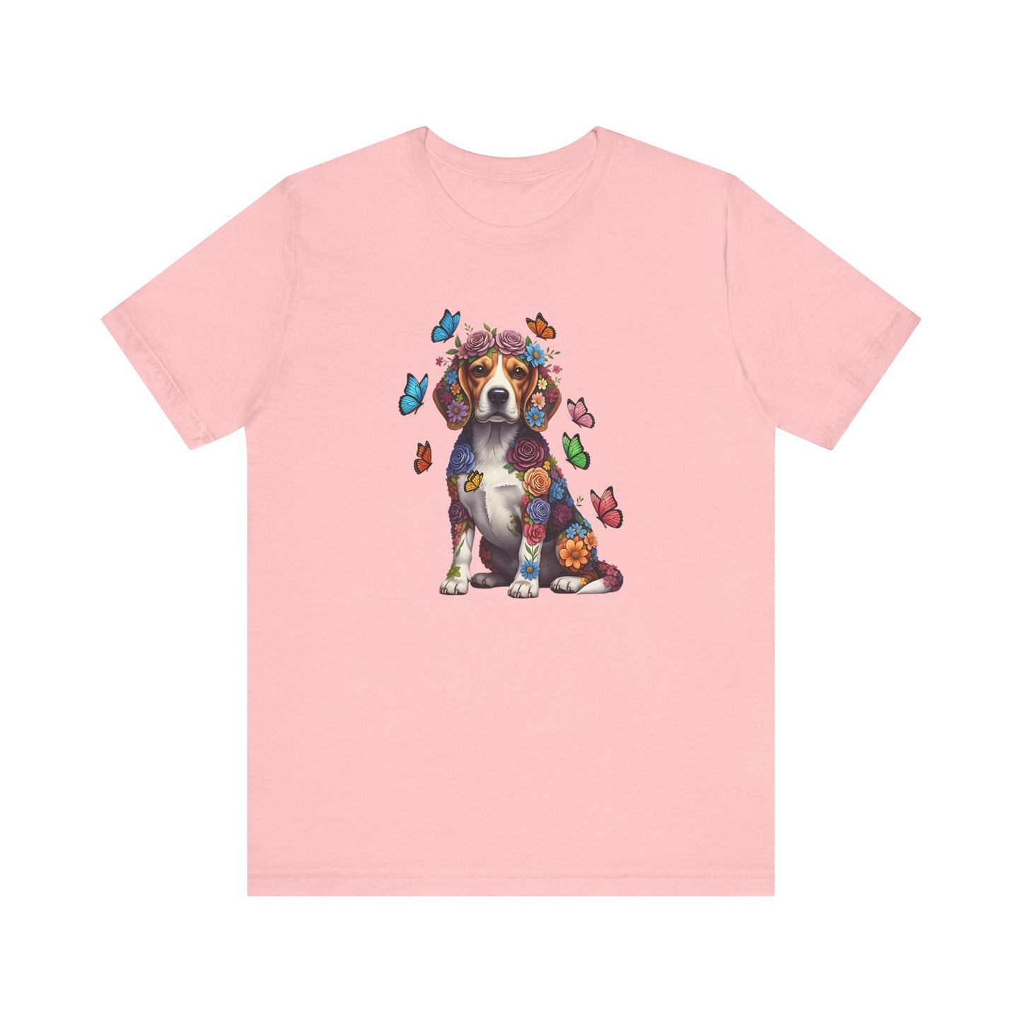 Whimsical Floral Beagle Tee – Colorful Dog Lover Shirt with Butterflies