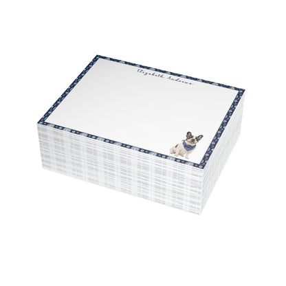 Personalized French Bulldog Navy Blue Paisley Notecard Set