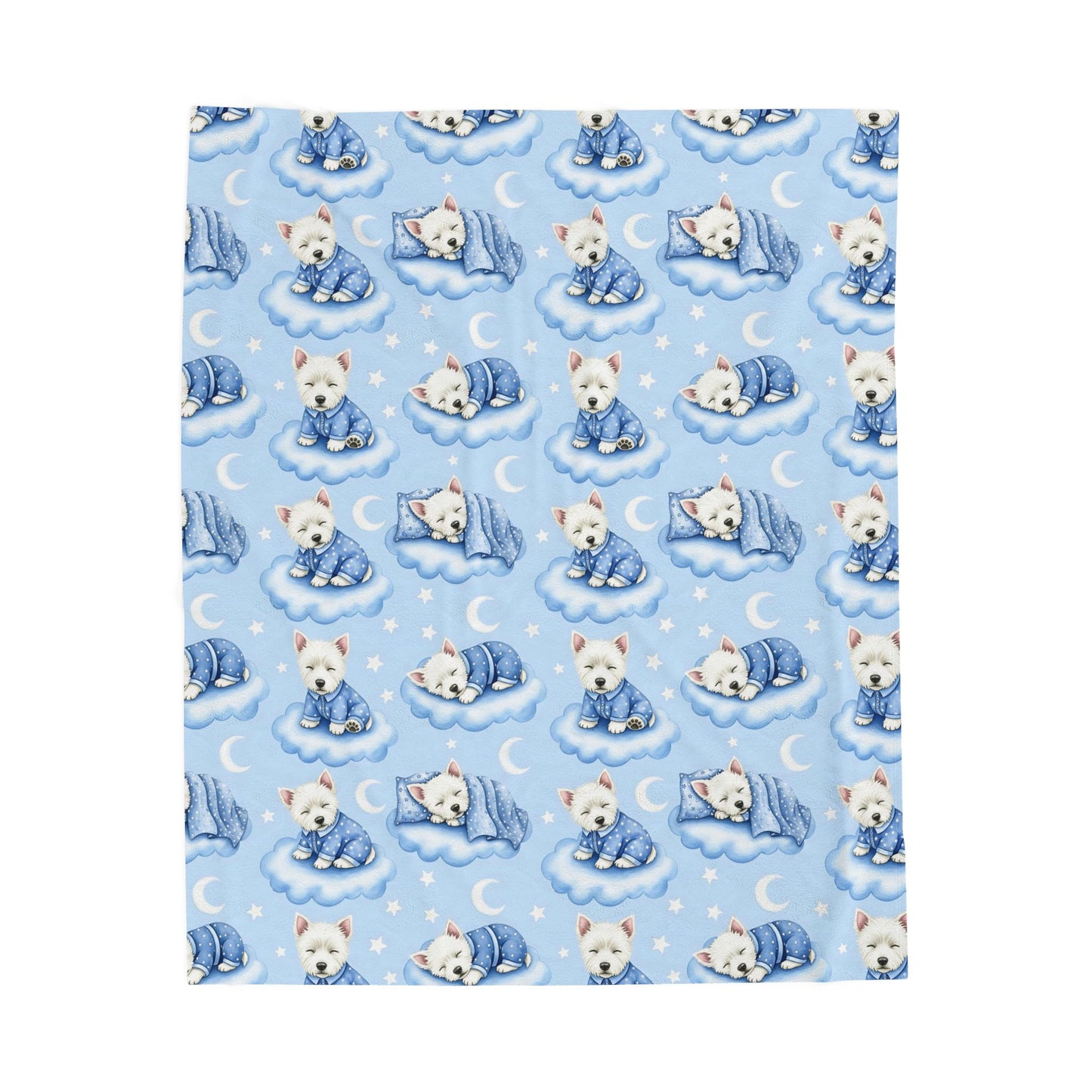 West Highland White Terrier Blue Baby Blanket, Westie Dog Baby Shower Baby Boy Newborn Gift Hospital Announcement Blanket Coming Home