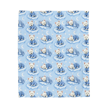 West Highland White Terrier Blue Baby Blanket, Westie Dog Baby Shower Baby Boy Newborn Gift Hospital Announcement Blanket Coming Home