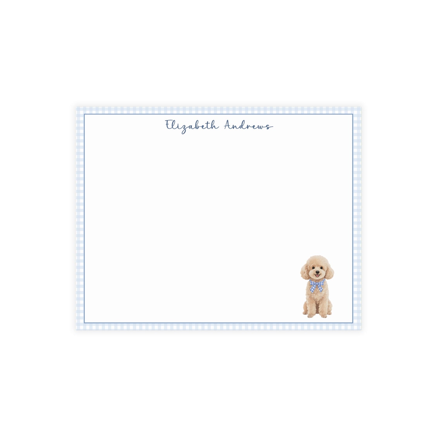 Poodle Dog Blue Gingham Personalized Notecard Set