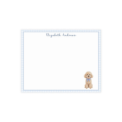 Poodle Dog Blue Gingham Personalized Notecard Set