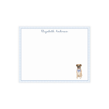 Boxer Dog Blue Gingham Personalized Notecard Set