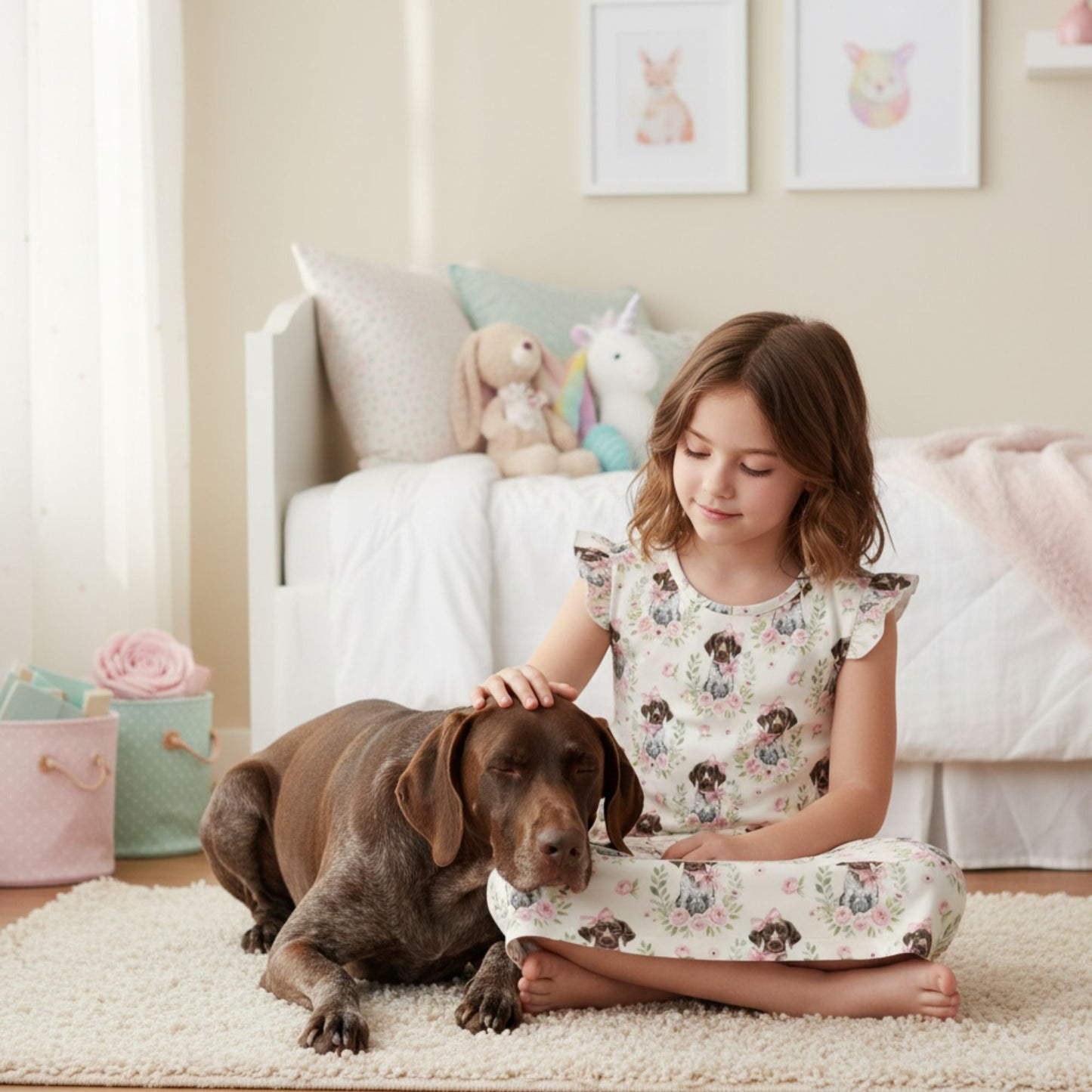 German Shorthaired Pointer Girl's Flutter Sleeve Nightgown