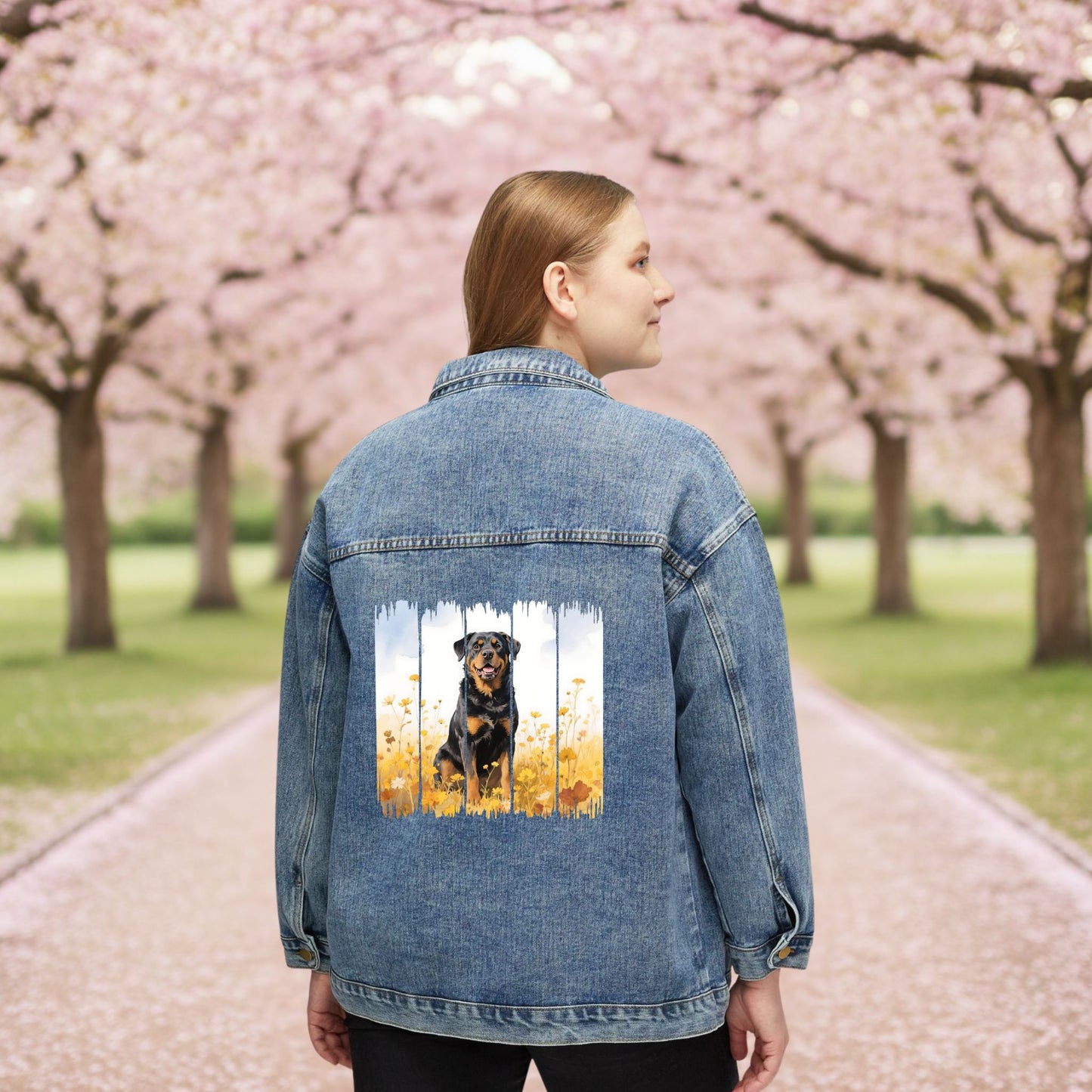 Trendy Rottweiler Dog Women's Denim Jacket, Dog Demin Jacket, Gift for Rottie Dog Mom, Gift for Dog Lovers, Fall Dog Style